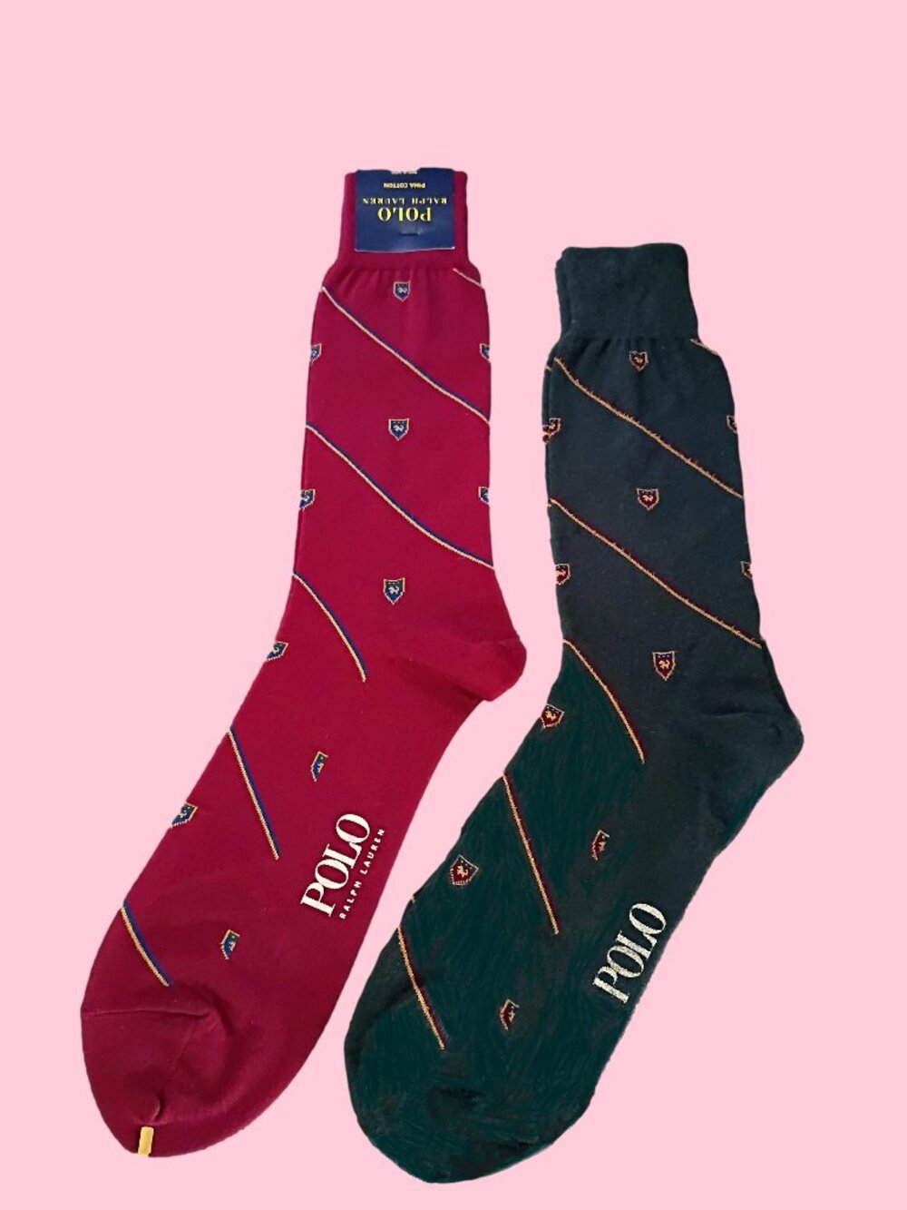 NWT Ralph Lauren Polo Crest (2) Pairs of Burgundy and Green Men's Socks